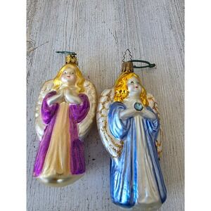 Vintage Christborn Angel cherub glass gold glitter ornament Xmas‎ tree set